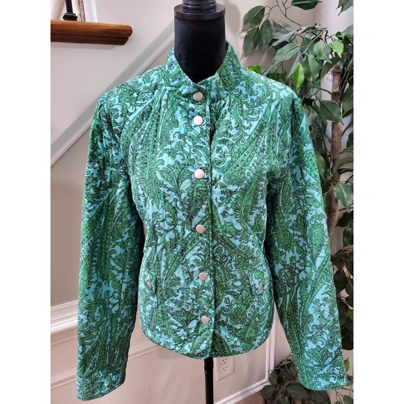 Charter Club Women Green & Blue Cotton Long Sleeve Buttons Front Jacket Size XL - Picture 2 of 14